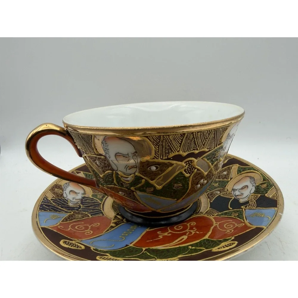 Vintage Japanese Satsuma Moriage Immortals Teacup Saucer & 7.5
